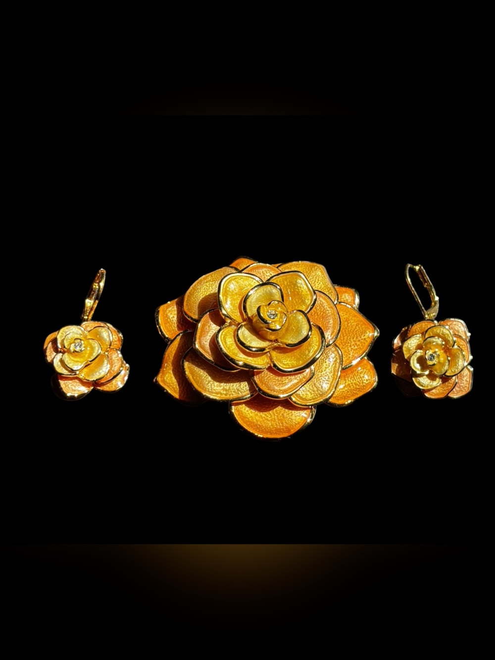 Joan Rivers Enamel Flower Brooch and Earring Set - Women Jewelry